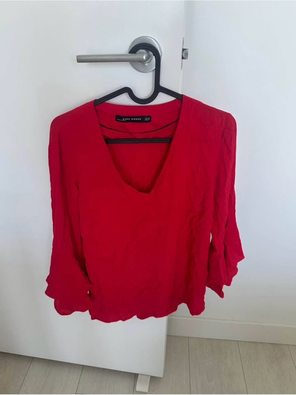 Zara Bright Red V-Neck Flowing Blouse